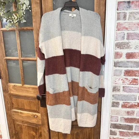 Entro Cardigan Sweater Women's Size M Colorblock Striped Open Front Grandmacore - Picture 8 of 8